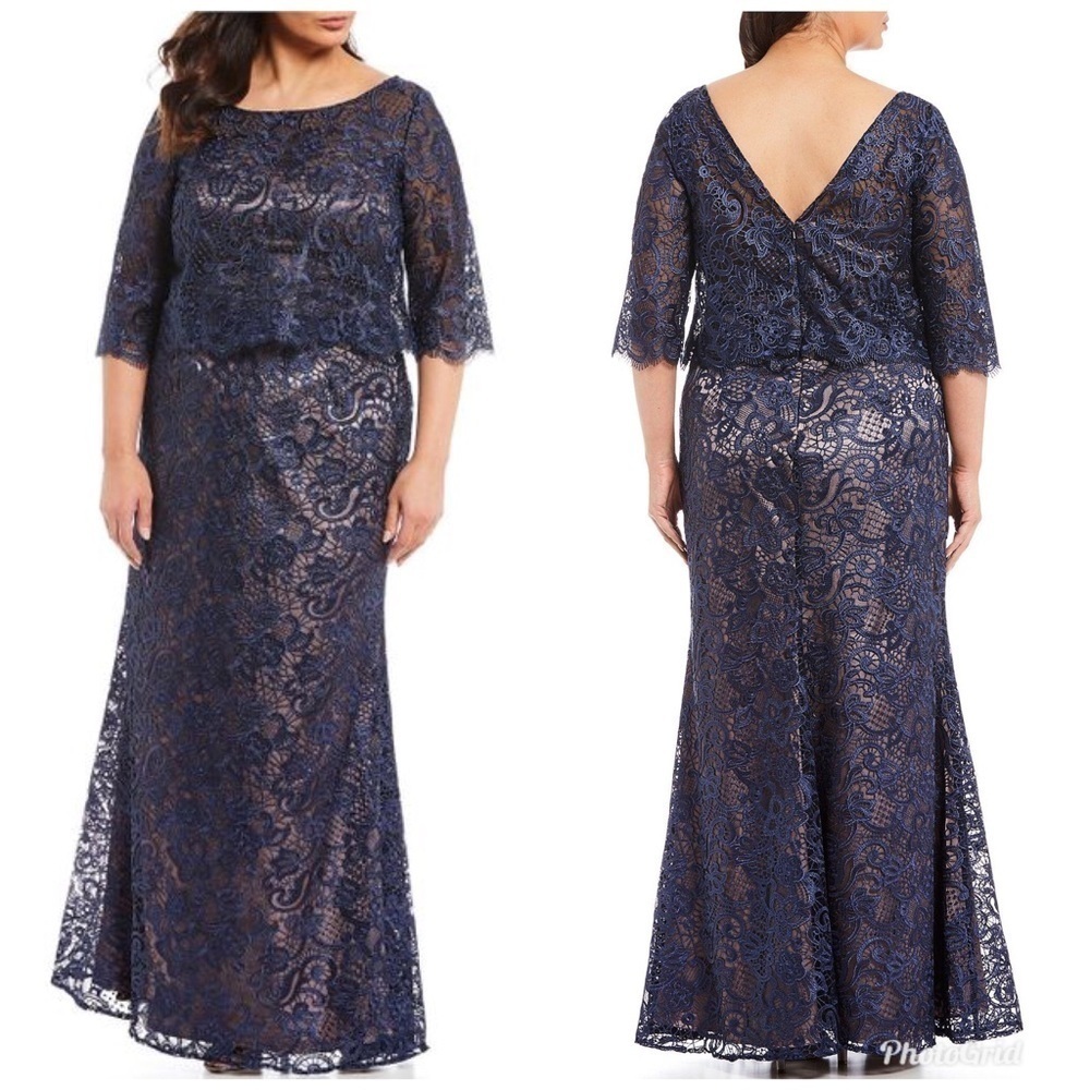 JS Collections Floral Lace Popover Gown Maxi Dress